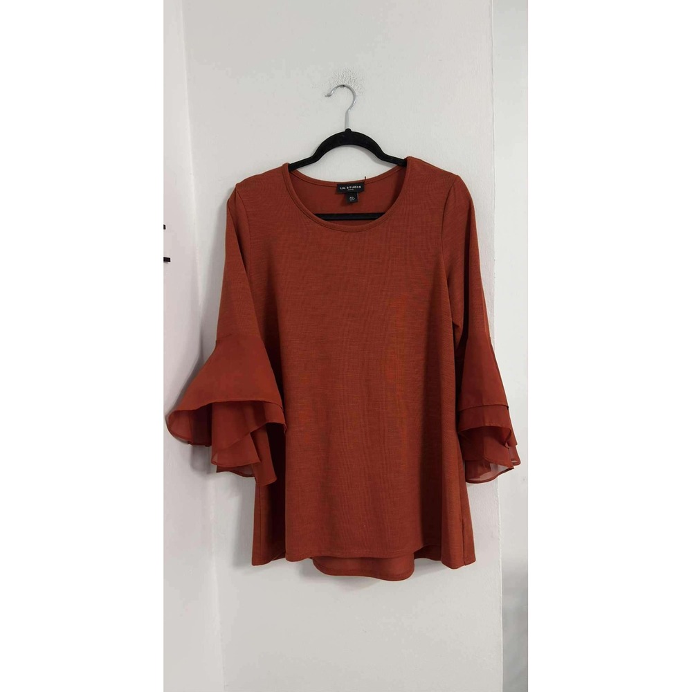I.N. Studio Casual Flutter Sleeve Knit Top‎ Rust Womens PXL